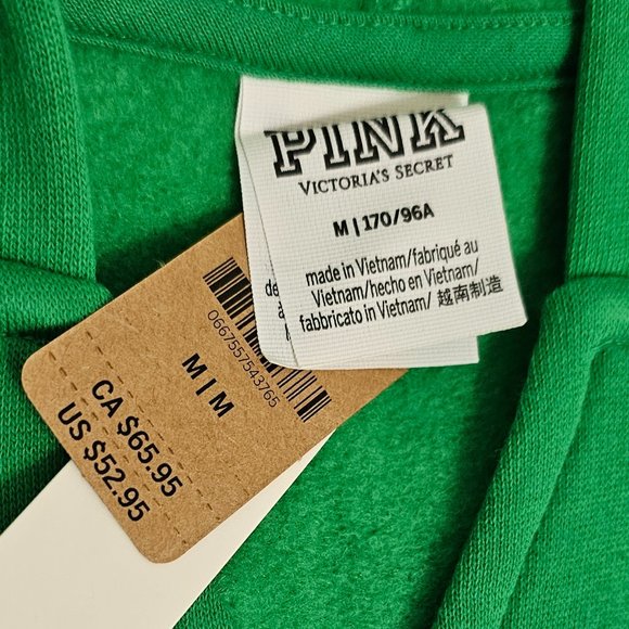 Victoria’s Secret PINK fleece cropped cinched campus hoodie size Medium Green - Picture 11 of 12